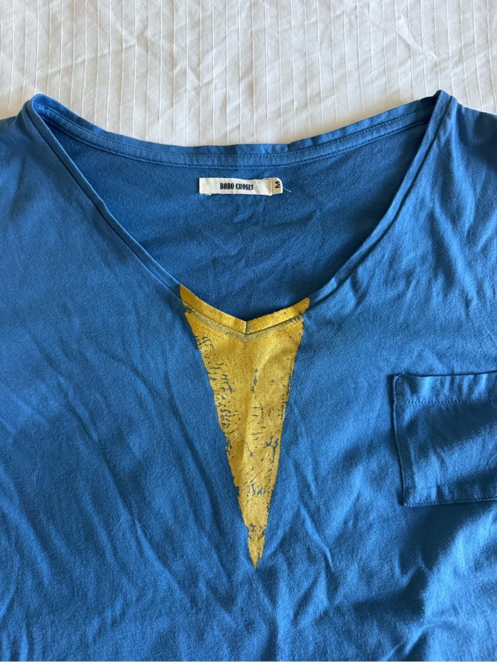 Bobo Choses Blue V-Neck Tee with Gold Chevron Detail